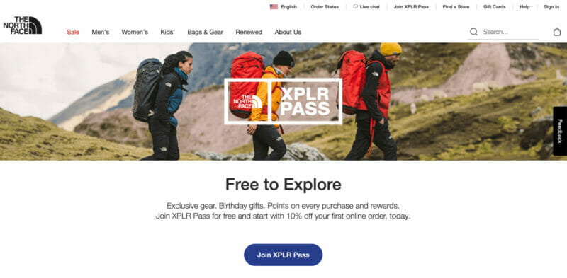 The North Face / rewards landing pages
